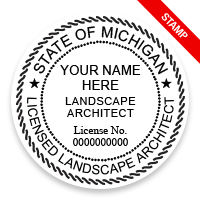 This professional landscape architect stamp for the state of Michigan adheres to state regulations & provides top quality impressions. Orders over $75 ship free.