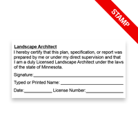 This professional landscape architect certification stamp for the state of Minnesota adheres to state regulations & provides top quality impressions.