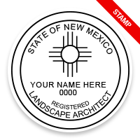 This professional landscape arch. stamp for the state of New Mexico adheres to state regulations & provides top quality impressions. Orders over $100 ship free.