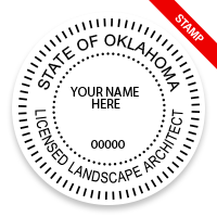 This professional landscape architect stamp for the state of Oklahoma adheres to state regulations & provides top quality impressions. Orders over $75 ship free.