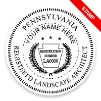 This professional landscape architect stamp for the state of Pennsylvania adheres to state regulations & provides top quality impressions. Orders over $75 ship free.