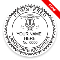 This professional landscape architect stamp for the state of Rhode Island adheres to state regulations and provides top quality impressions.