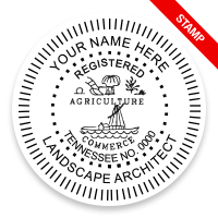 This professional landscape architect stamp for the state of Tennessee adheres to state regulations & provides top quality impressions. Orders over $75 ship free.