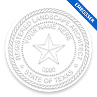 This professional landscape architect embosser for the state of Texas adheres to state regulations and provides top quality impressions.