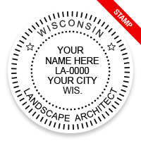 This professional landscape architect stamp for the state of Wisconsin adheres to state regulations and provides top quality impressions.