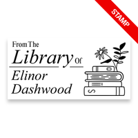 Personalized 1-1/2" x 3" rectangle book stamp. Stacked books with flowers design. Available on 4 mounts: wood, self-inking & pre-inking. Fast shipping.