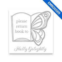 Tailor-made 1-5/8" square book embosser. Butterfly book page design. 3 mount options available. Desk, gift and pocket. Fast shipping.