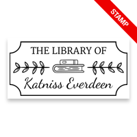 1" x 2" rectangle book stamp, ticket border books with stems design. Customize on 5 mount options: wood, self-inking, pocket & pre-inking. Fast shipping.