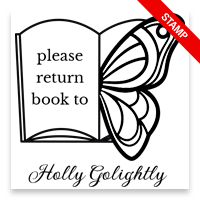 Customizable 2" square book stamp. Butterfly book page design. 3 mount options available. Wood hand stamp and pre-inking. Fast shipping.
