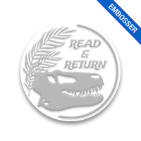 This 1-5/8" round prehistoric creature book embosser is available on 3 mount options. Design with your info on a desk, gift or pocket model. Fast shipping.
