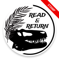 Round 2" library stamp in a prehistoric design. Customize with your details. Choose between 6 mounts: wood stamp, self-inker or pre-inker. Ships fast.