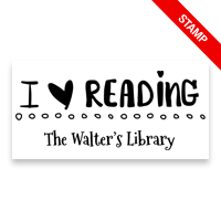 Customize this 1" x 2" rectangle book stamp. Love of reading design. 5 mount options available. Wood, self-inking, pocket & pre-inking. Fast shipping.