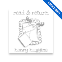 Made-to-order 1-5/8" square book embosser. Reading moose design. 3 mount options available. Desk, gift and pocket. Fast shipping.