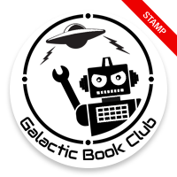 Tailor-made 2" round book stamp. Sci-Fi design. 6 mount options available. Wood, self-inking and pre-inking. Fast shipping.