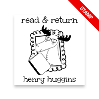 Made-to-order 1-5/8" square book stamp. Reading moose design. 7 mount options available. Wood, self-inking and pre-inking. Fast shipping.