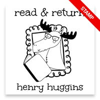 Personalized 2" square book stamp. Reading moose design. 3 mount options available. Wood hand stamp and pre-inking. Fast shipping.