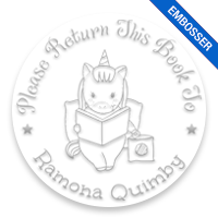 Customizable 2" round book embosser. Studious unicorn design. 4 mount options available. Desk, gift, pocket and EX long reach. Fast shipping.