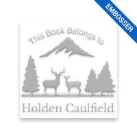 Customize this 1-5/8" square book embosser. Deer in the woods design. 3 mount options available. Desk, gift and pocket. Fast shipping.