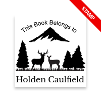 Customize this 1-5/8" square book embosser. Deer in the woods design. 7 mount options available. Wood, self-inking and pre-inking. Fast shipping.