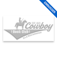 Made-to-order 1" x 2" rectangle book embosser. Western cowboy design. 3 mount options available. Desk, gift and pocket. Fast shipping.