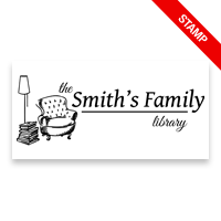 Customize this 1-1/2" x 3" rectangle book stamp. Reading nook design. 4 mount options available. Wood, self-inking and pre-inking. Fast shipping.