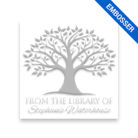 Made-to-order 1-5/8" square book embosser. Blossoming tree design. 3 mount options available. Desk, gift and pocket. Fast shipping.