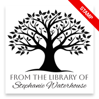 Personalized 2" square book stamp. Blossoming tree design. 3 mount options available. Wood hand stamp and pre-inking. Fast shipping.