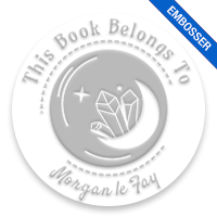 Customizable 2" round book embosser. Moon crystals design. 4 mount options available. Desk, gift, pocket and EX long reach. Fast shipping.