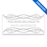 Personalize this 1" x 2" rectangle book embosser. Decorative scrolls design. 3 mount options available. Desk, gift and pocket. Fast shipping.