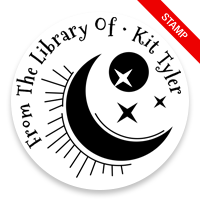 Personalize this 2" round book stamp. Moon and stars design. 6 mount options available. Wood, self-inking and pre-inking. Fast shipping.