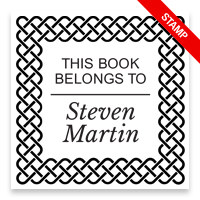 Tailor-made 2" square book stamp. Celtic border design. 3 mount options available. Wood hand stamp and pre-inking. Fast shipping.