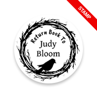 Made-to-order 1-5/8" round book stamp. Bird on brand border design. 6 mount options available. Wood, self-inking and pre-inking. Fast shipping.