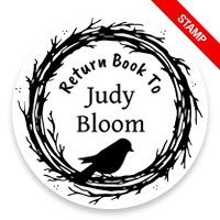 Personalized 2" round book stamp. Bird on brand border design. 6 mount options available. Wood, self-inking and pre-inking. Fast shipping.