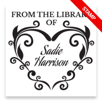 Custom-made 2" square book stamp. Fleur de heart design. 3 mount options available. Wood hand stamp and pre-inking. Fast shipping.