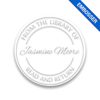 Personalized 1-5/8" round book embosser. Plain double line border design. 3 different mount options available. Desk, gift and pocket. Fast shipping.