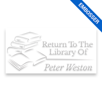 Personalized 1" x 2" rectangle book embosser. Line art books design. 3 mount options available. Desk, gift and pocket. Fast shipping.