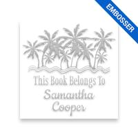 Customize this 1-5/8" square book embosser. Palm beach design. 3 mount options available. Desk, gift and pocket. Fast shipping.