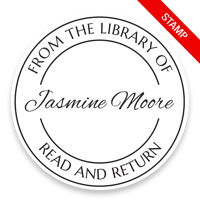Customizable 2" round book stamp. Plain double line border design. 6 mount options available. Wood, self-inking and pre-inking. Fast shipping.