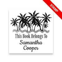 Customize this 1-5/8" square book stamp. Palm beach design. 7 mount options available. Wood, self-inking and pre-inking. Fast shipping.