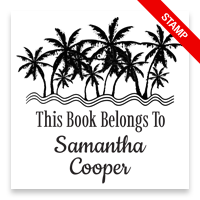 Made-to-order 2" square book stamp. Palm beach design. 3 mount options available. Wood hand stamp and pre-inking. Fast shipping.