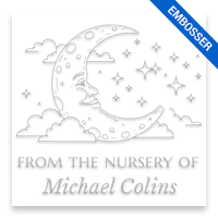 Customizable 2" square book embosser. Night sky design. Available on the EH desk long reach. Fast shipping.