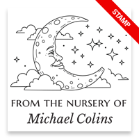 Customizable 2" square book stamp. Night sky design. 3 mount options available. Wood hand stamp and pre-inking. Fast shipping.