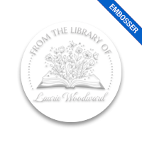 Personalized 1-5/8" round book embosser. Blooming flower book design. 3 different mount options available. Desk, gift and pocket. Fast shipping.