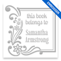 Personalize this 2" square book embosser. Floral corner frame design. Available on the EH desk long reach. Fast shipping.
