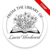 Custom-made 2" round book stamp. Blooming flower book design. 6 mount options available. Wood, self-inking and pre-inking. Fast shipping.