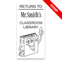Personalize this 2" x 1" rectangle book stamp. Caricature book design. 5 mount options available. Wood, self-inking, pocket & pre-inking. Fast shipping.
