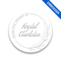 Customizable 1-5/8" round book embosser. Line and leaf border design. 3 different mount options available. Desk, gift and pocket. Fast shipping.