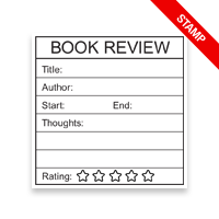 Tailor-made 1-5/8" square book stamp. Notepad book review design. 7 mount options available. Wood, self-inking and pre-inking. Fast shipping.