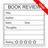 Customize this 2" square book stamp. Notepad book review design. 3 mount options available. Wood hand stamp and pre-inking. Fast shipping.