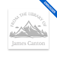 Personalize this 1-5/8" square book embosser. Mountain range design. 3 mount options available. Desk, gift and pocket. Fast shipping.